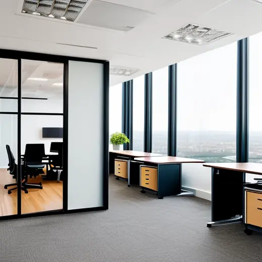 Modern office interior with glass partitions